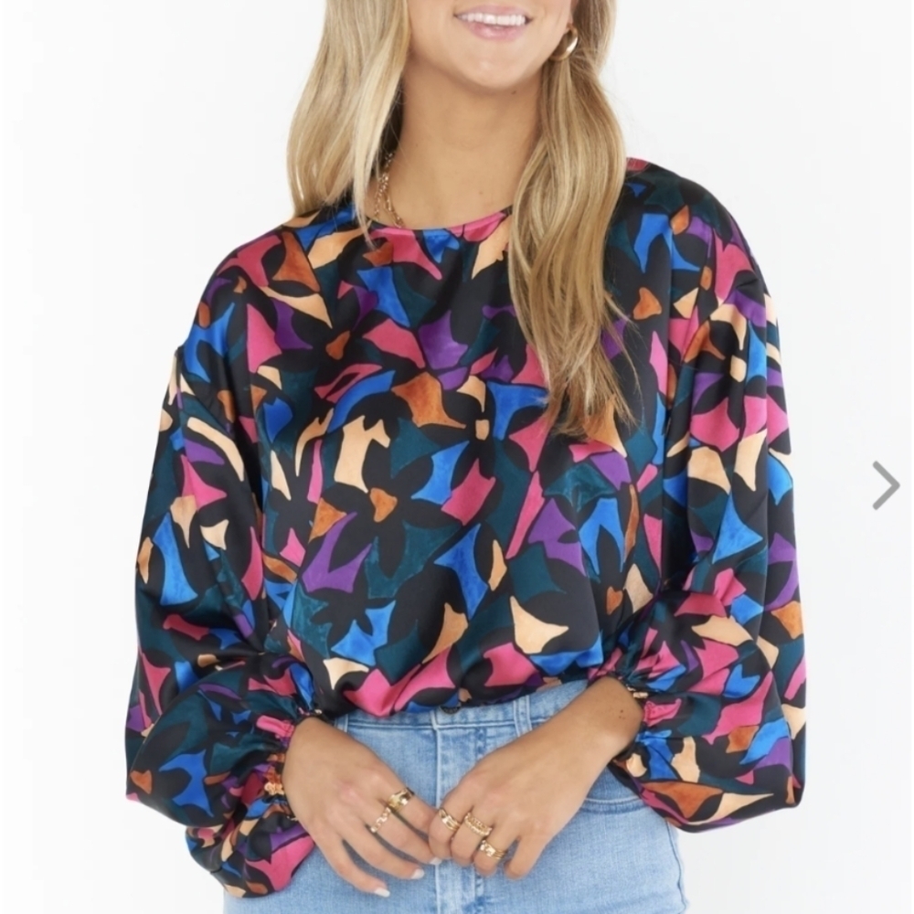 show me your mumu: good times top Women's Small Black Fusia mosaic magic satin